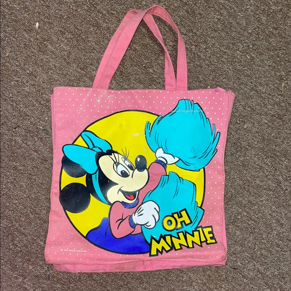 Vintage 80s Disney Pink and Blue Minnie Mouse Tote Bag